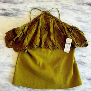 Anthropologie,NWT halter top. Beautiful lace detail. Avocado Green!